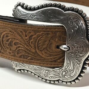 Tony Lama Mens Brown Floral Embossed Top Grain Leather Western Belt 34 C50739